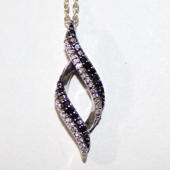 Sterling Silver Black & White Diamond Chip Abstract Necklace JWBR - Picture 1 of 6